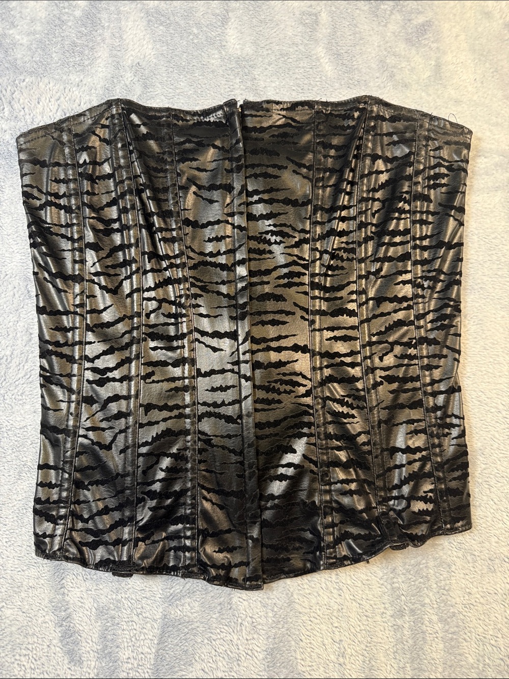 Frederick's of Hollywood Black Metallic Animal-Print Strapless Corset Top